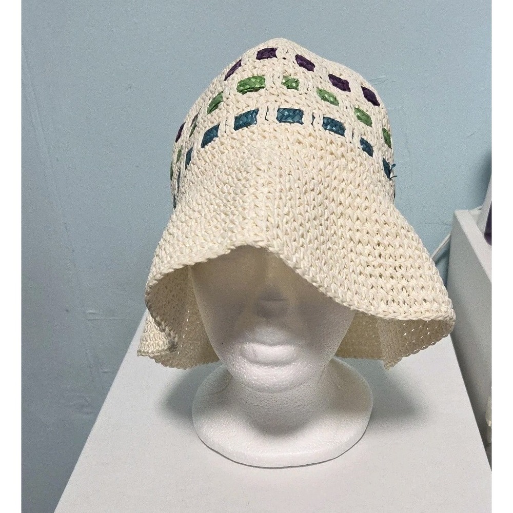 Bucket Hat 100% Paper Straw Hat Woven Colored Ribbon One Size